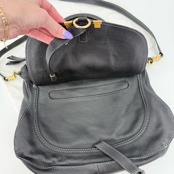 CHLOE Marcie Bag in Black Grained Leather Large Shoulder Handles Crossbody Strap - Picture 6 of 15